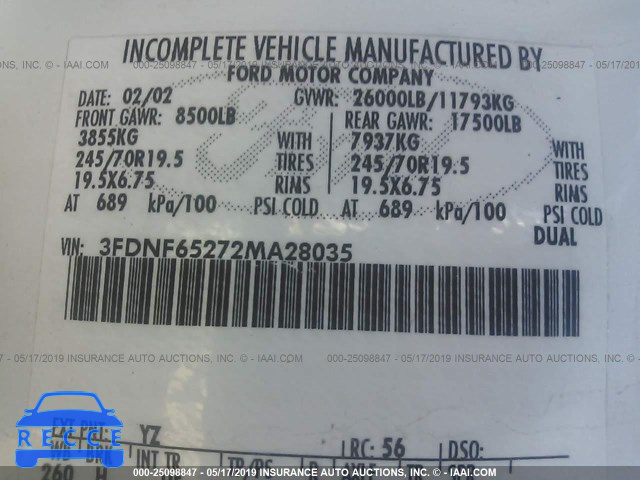 2002 FORD F650 SUPER DUTY 3FDNF65272MA28035 image 7