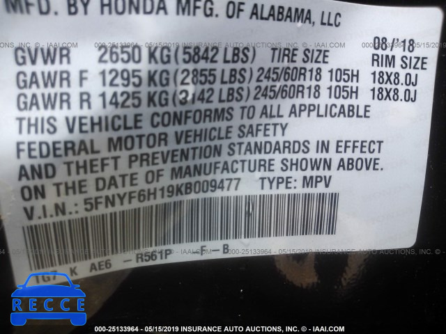 2019 HONDA PILOT LX 5FNYF6H19KB009477 image 8