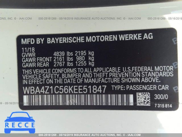 2019 BMW 430I WBA4Z1C56KEE51847 image 8