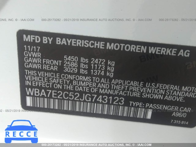 2018 BMW 740 I WBA7E2C52JG743123 Bild 8