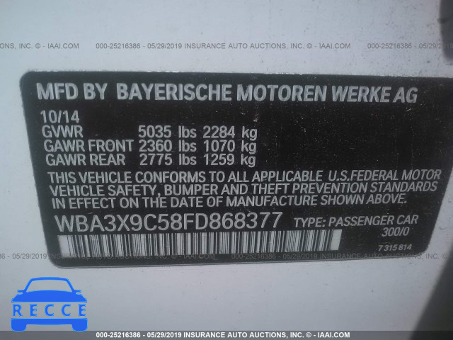 2015 BMW 335 XIGT WBA3X9C58FD868377 зображення 8