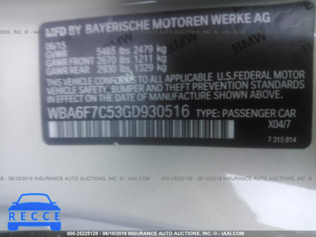 2016 BMW 650 XI WBA6F7C53GD930516 Bild 7