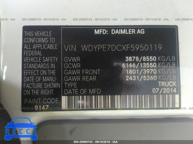 2015 FREIGHTLINER SPRINTER 2500 WDYPE7DCXF5950119 image 7