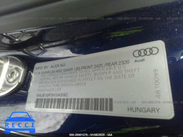 2017 AUDI S3 PREMIUM PLUS WAUB1GFF3H1043082 image 7