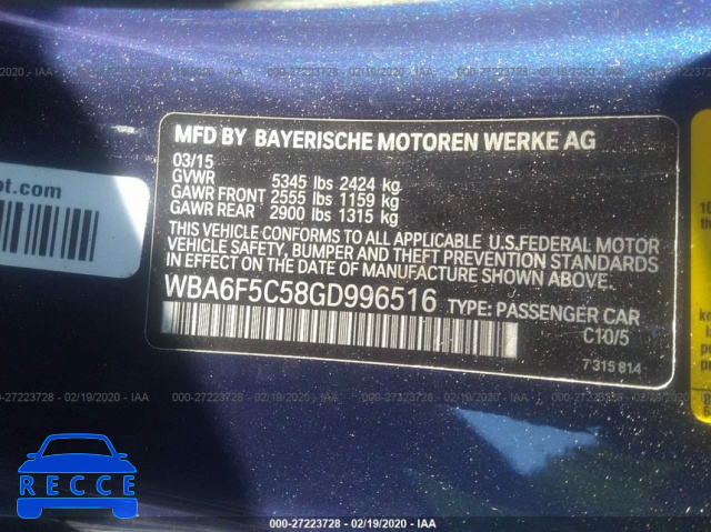2016 BMW 650 I WBA6F5C58GD996516 image 8