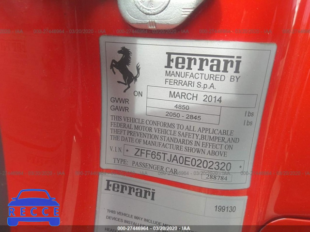2014 FERRARI CALIFORNIA ZFF65TJA0E0202320 image 8