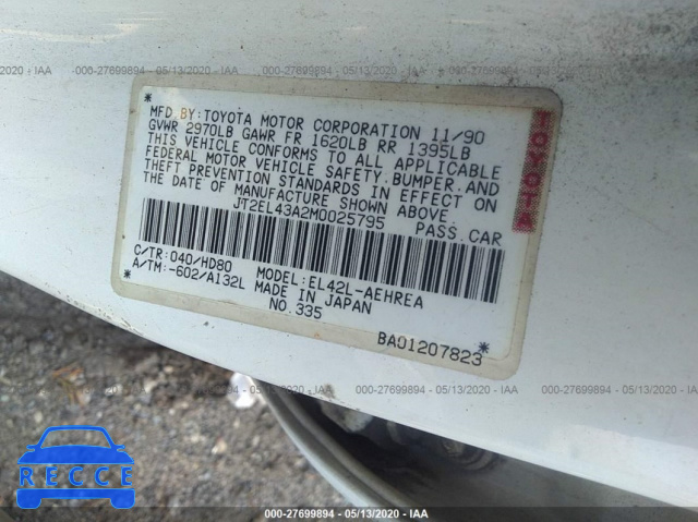 1991 TOYOTA TERCEL DELUXE JT2EL43A2M0025795 image 8