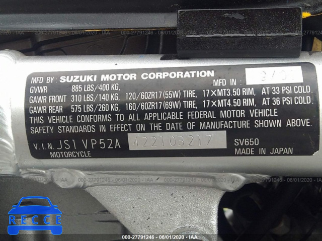 2002 SUZUKI SV650 S JS1VP52A422103217 image 9