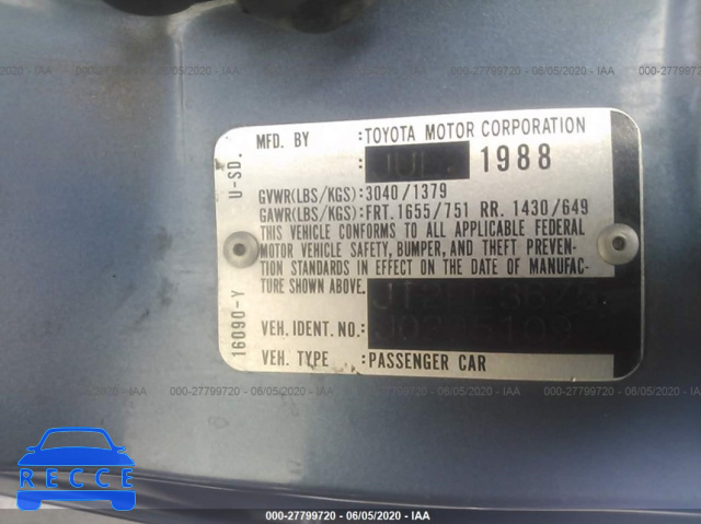 1988 TOYOTA TERCEL EZ JT2EL36Z5J0295109 image 8