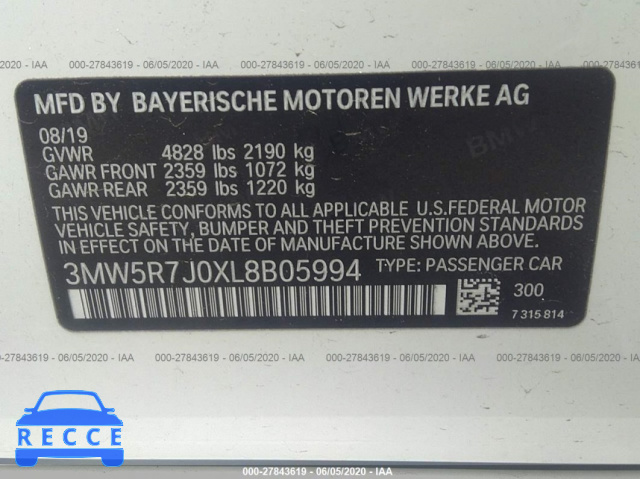 2020 BMW 330XI 3MW5R7J0XL8B09897 image 7