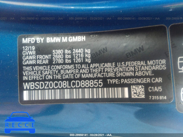 2020 BMW M8 COMPETITION WBSDZ0C08LCD88855 зображення 8