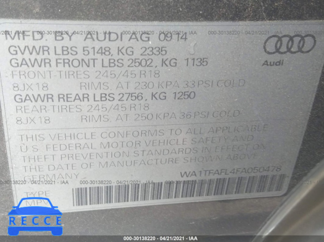 2015 AUDI ALLROAD PREMIUM WA1TFAFL4FA050478 image 8