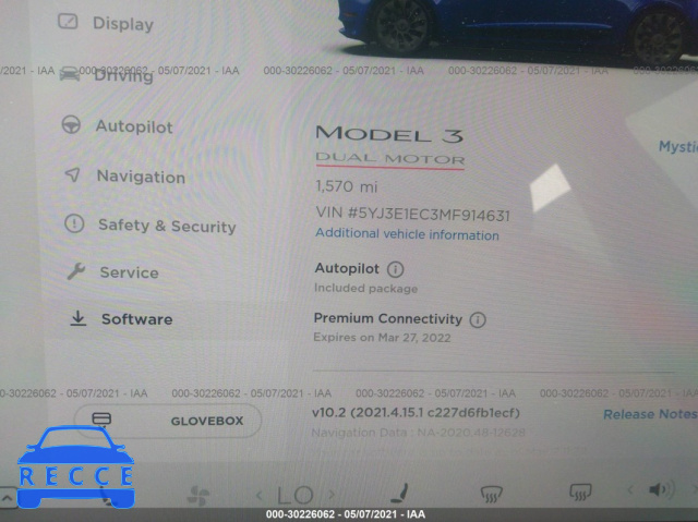 2021 TESLA MODEL 3 PERFORMANCE 5YJ3E1EC3MF914631 image 8