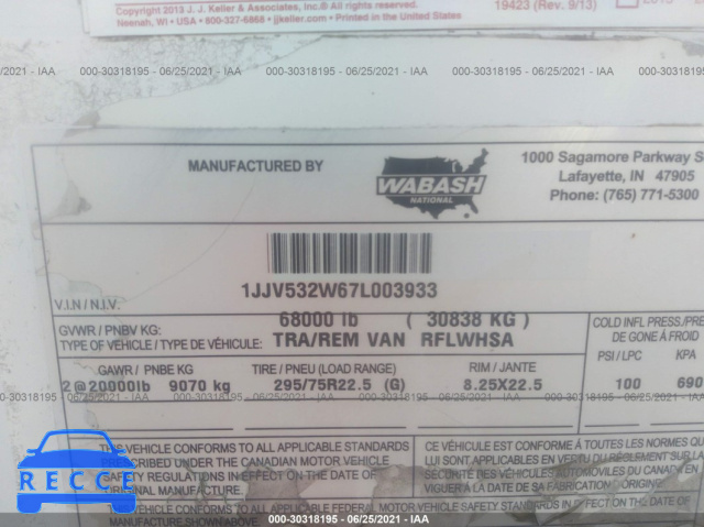2007 WABASH NATIONAL CORP REEFER  1JJV532W67L003933 image 8