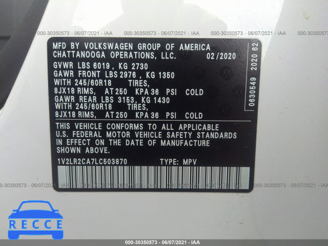 2020 VOLKSWAGEN ATLAS 3.6L V6 SE 1V2LR2CA7LC503870 image 8