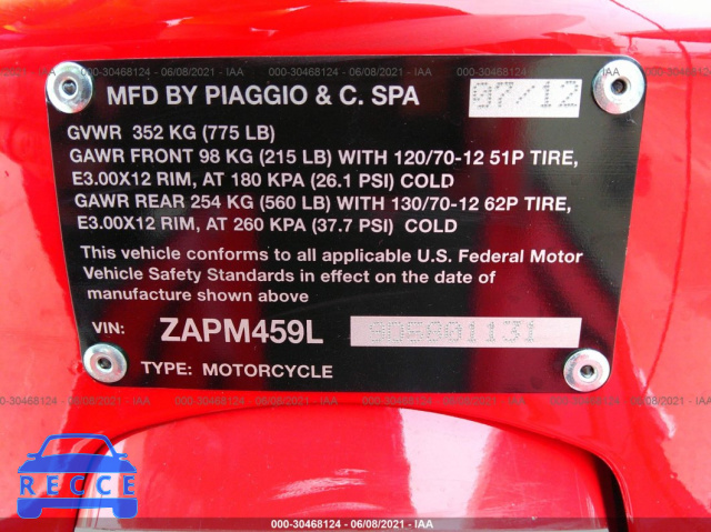 2013 VESPA GTS 300 SUPER ZAPM459L9D5801131 image 9