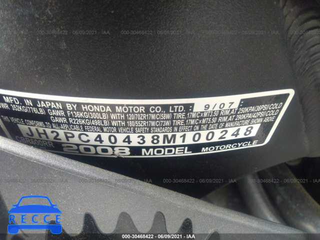 2008 HONDA CBR600 RR JH2PC40438M100248 image 9