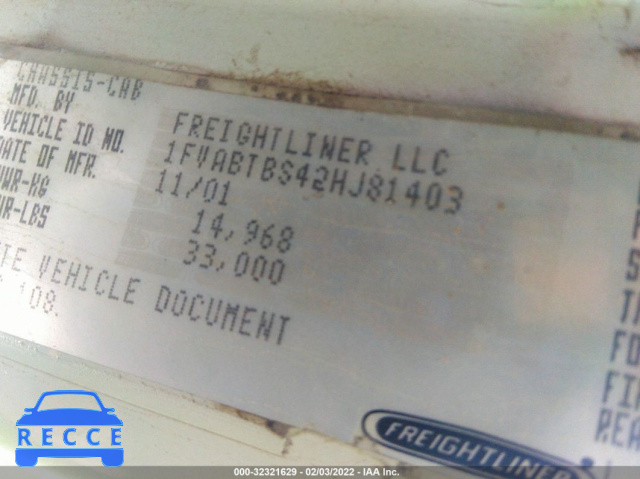 2002 FREIGHTLINER MEDIUM CONVENTIONAL FL70 1FVABTBS42HJ81403 image 8