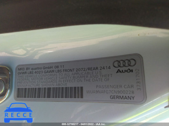 2012 AUDI R8 5.2L GT WUA9NAFG7CN900228 Bild 8