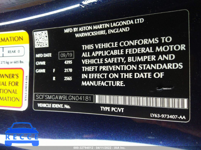 2020 ASTON MARTIN VANTAGE SCFSMGAW9LGN04181 image 8