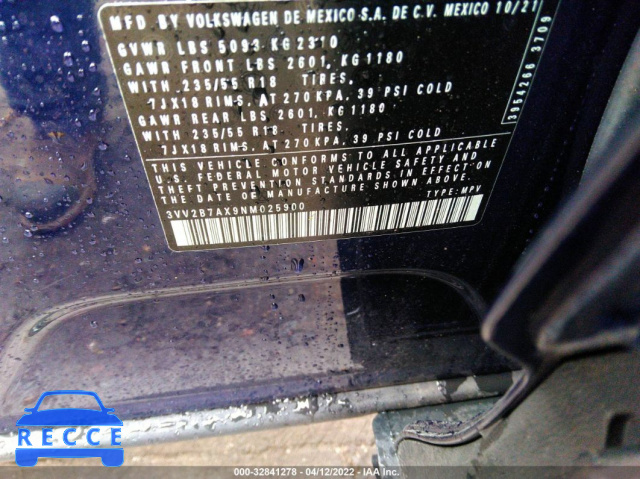 2022 VOLKSWAGEN TIGUAN SE 3VV2B7AX9NM025900 image 8
