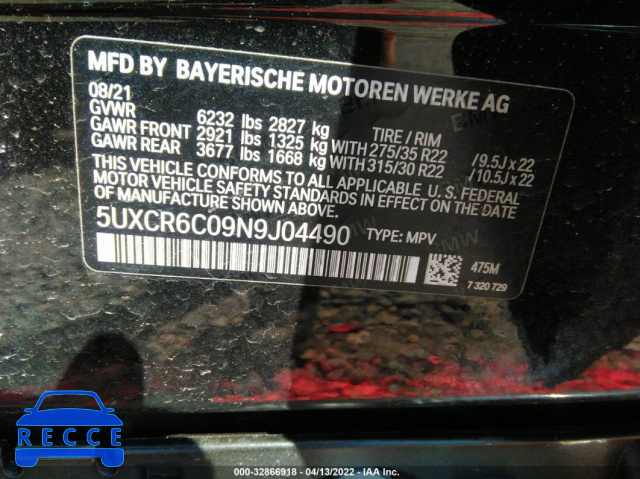2022 BMW X5 XDRIVE40I 5UXCR6C09N9J04490 Bild 8