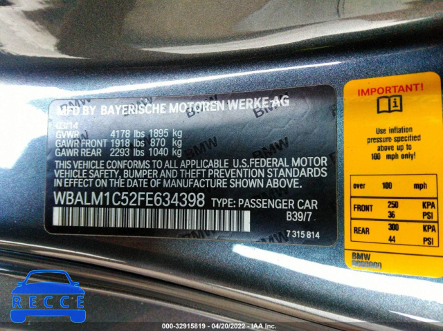 2015 BMW Z4 SDRIVE35IS WBALM1C52FE634398 Bild 8
