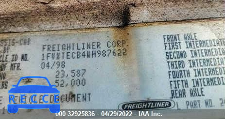 1998 FREIGHTLINER MEDIUM CONVENTIONAL FL112 1FVXTECB4WH987622 image 9