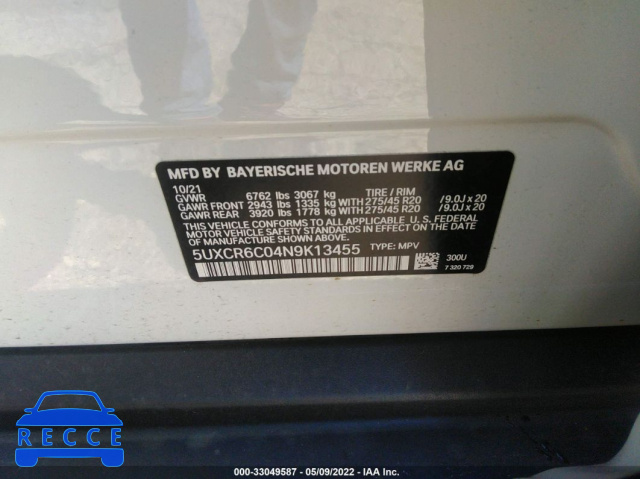 2022 BMW X5 XDRIVE40I 5UXCR6C04N9K13455 Bild 8