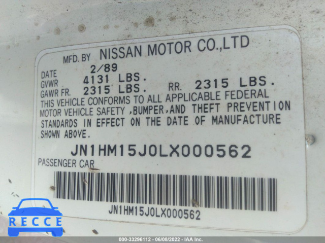 1990 NISSAN AXXESS JN1HM15J0LX000562 Bild 8