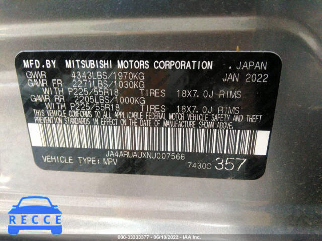 2022 MITSUBISHI OUTLANDER SPORT ES/LE/SE JA4ARUAUXNU007566 image 8