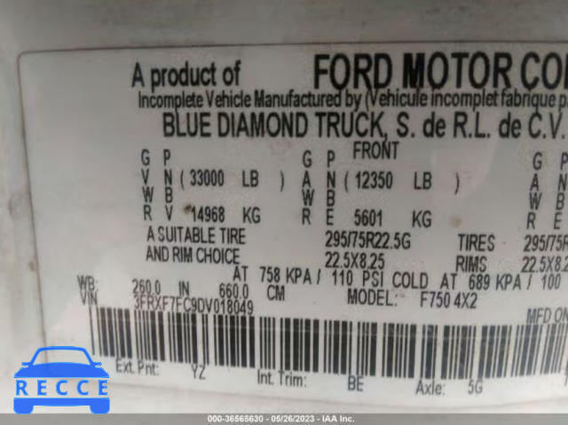 2013 FORD SUPER DUTY F-750 XL/XLT 3FRXF7FC9DV018049 Bild 8