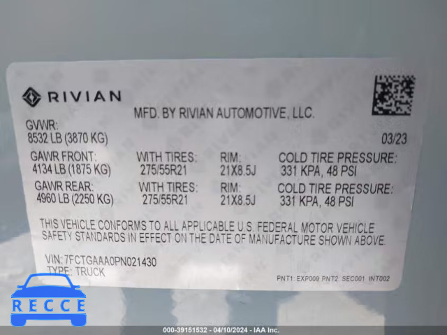 2023 RIVIAN R1T ADVENTURE QUAD MOTOR LARGE PACK 7FCTGAAA0PN021430 зображення 8
