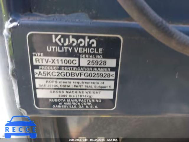 2015 KUBOTA RTV1100 A5KC2GDBVFG025928 image 9