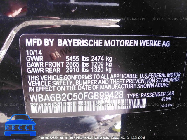 2015 BMW 650 I/GRAN COUPE WBA6B2C50FGB99428 image 8