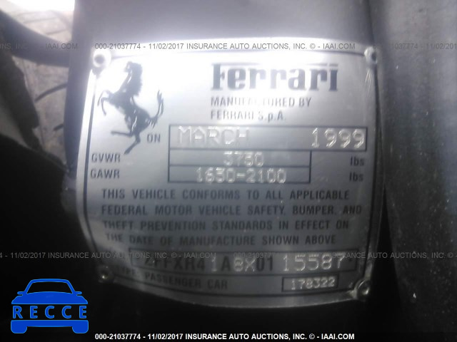 1999 FERRARI F355 BERLINETTA ZFFXR41A8X0115587 image 8
