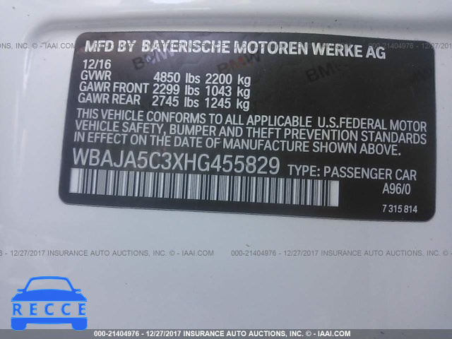 2017 BMW 530 I WBAJA5C3XHG455829 зображення 8
