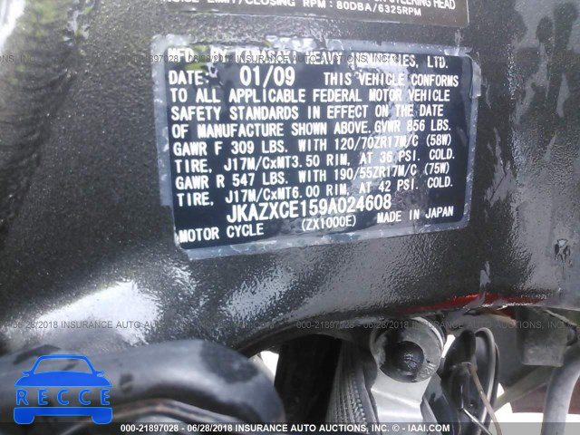 2009 KAWASAKI ZX1000 E JKAZXCE159A024608 image 9