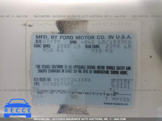 1979 FORD FAIRMONT 9K93T243399 зображення 8