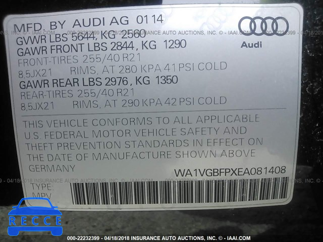 2014 AUDI SQ5 PRESTIGE WA1VGBFPXEA081408 image 8