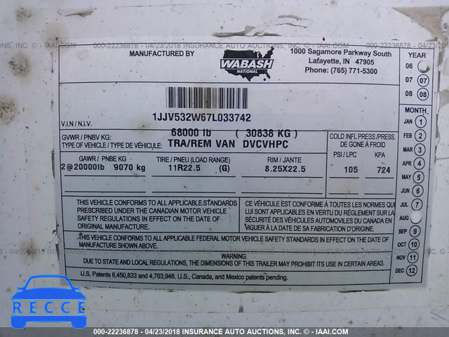 2007 WABASH NATIONAL CORP VAN 1JJV532W67L033742 image 8