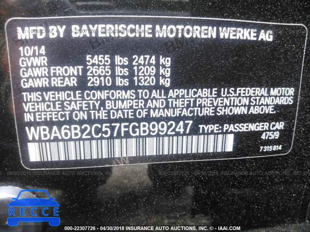 2015 BMW 650 I/GRAN COUPE WBA6B2C57FGB99247 image 8