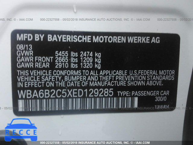 2014 BMW 650 I/GRAN COUPE WBA6B2C5XED129285 зображення 8