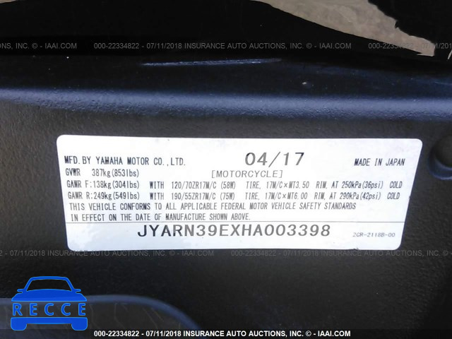 2017 YAMAHA YZFR1 JYARN39EXHA003398 image 9