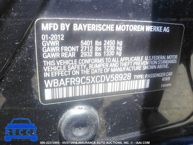 2012 BMW 550 I WBAFR9C5XCDV58928 зображення 8