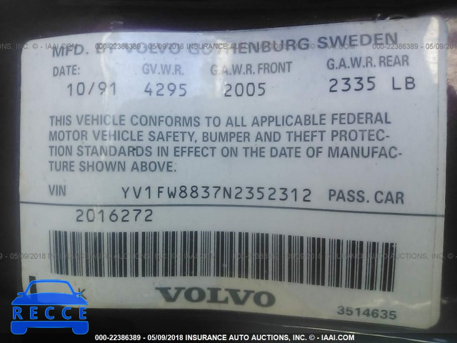 1992 VOLVO 740 YV1FW8837N2352312 image 8