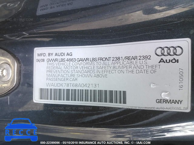 2008 AUDI A5 QUATTRO WAUDK78T68A042131 image 8