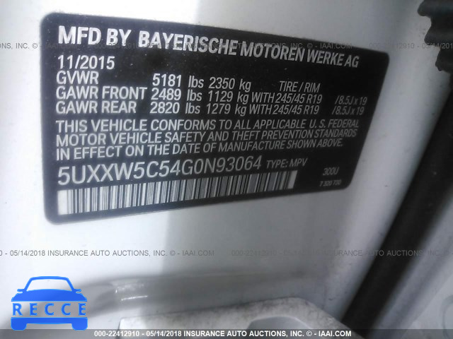 2016 BMW X4 XDRIVE35I 5UXXW5C54G0N93064 image 8