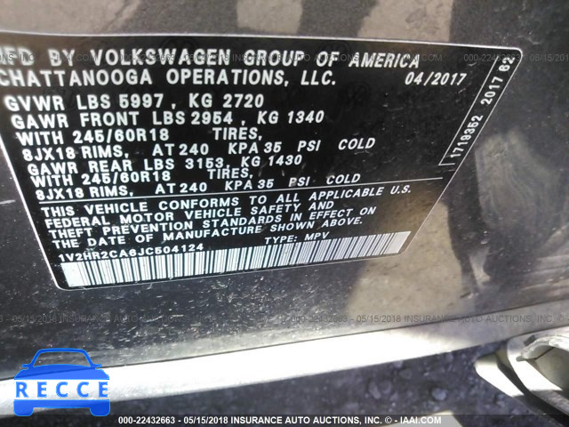 2018 VOLKSWAGEN ATLAS 1V2HR2CA6JC504124 image 8