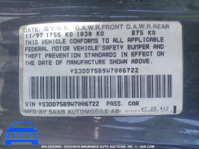 1998 SAAB 900 S YS3DD75B9W7006722 image 8